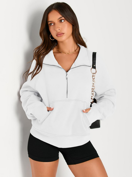 Damen Half-Zip Pullover Sweatshirt | Lässiger Hoodie mit Reißverschlusskragen