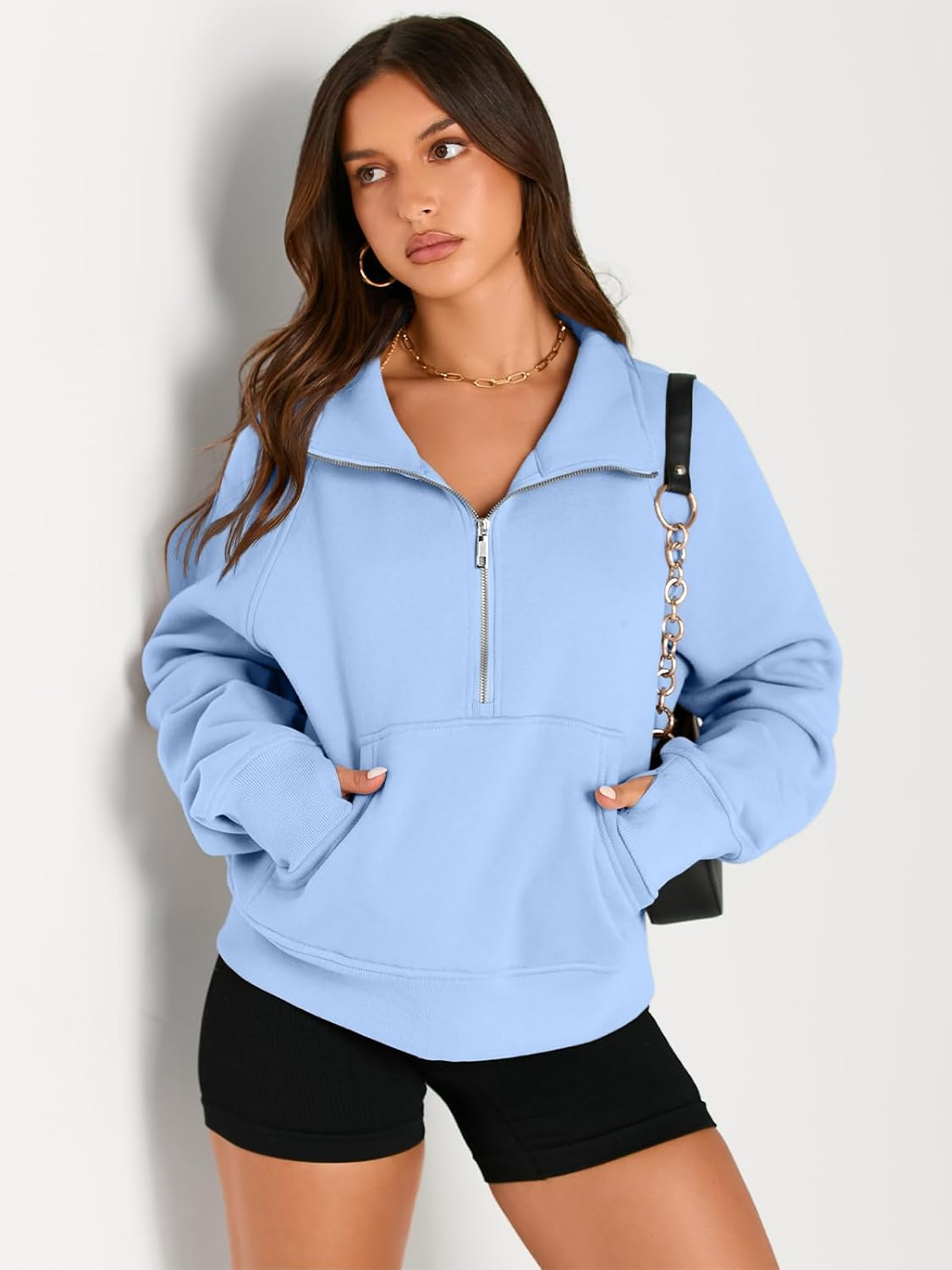 Damen Half-Zip Pullover Sweatshirt | Lässiger Hoodie mit Reißverschlusskragen