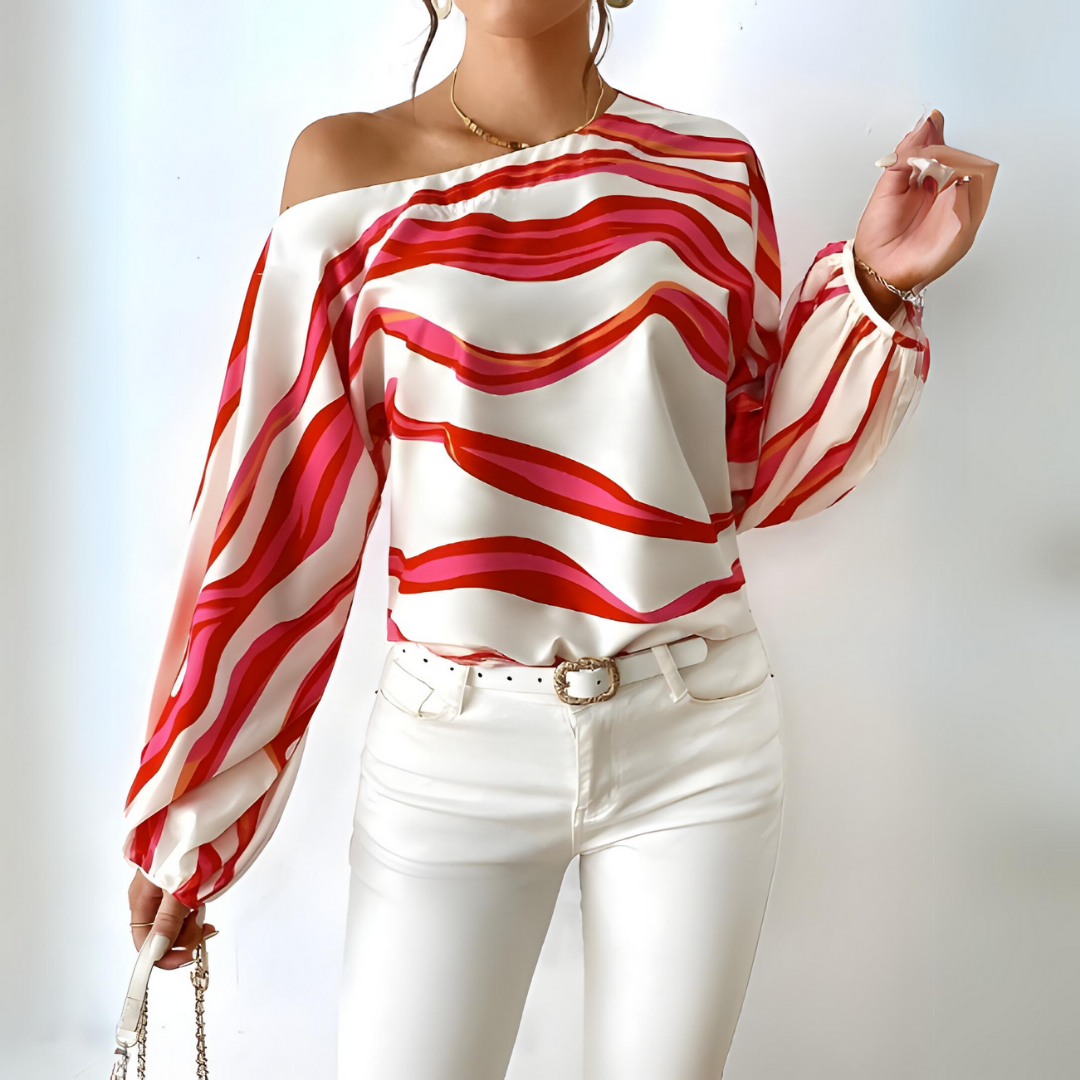 Caro | Off-Shoulder Seidenbluse im Wellenprint