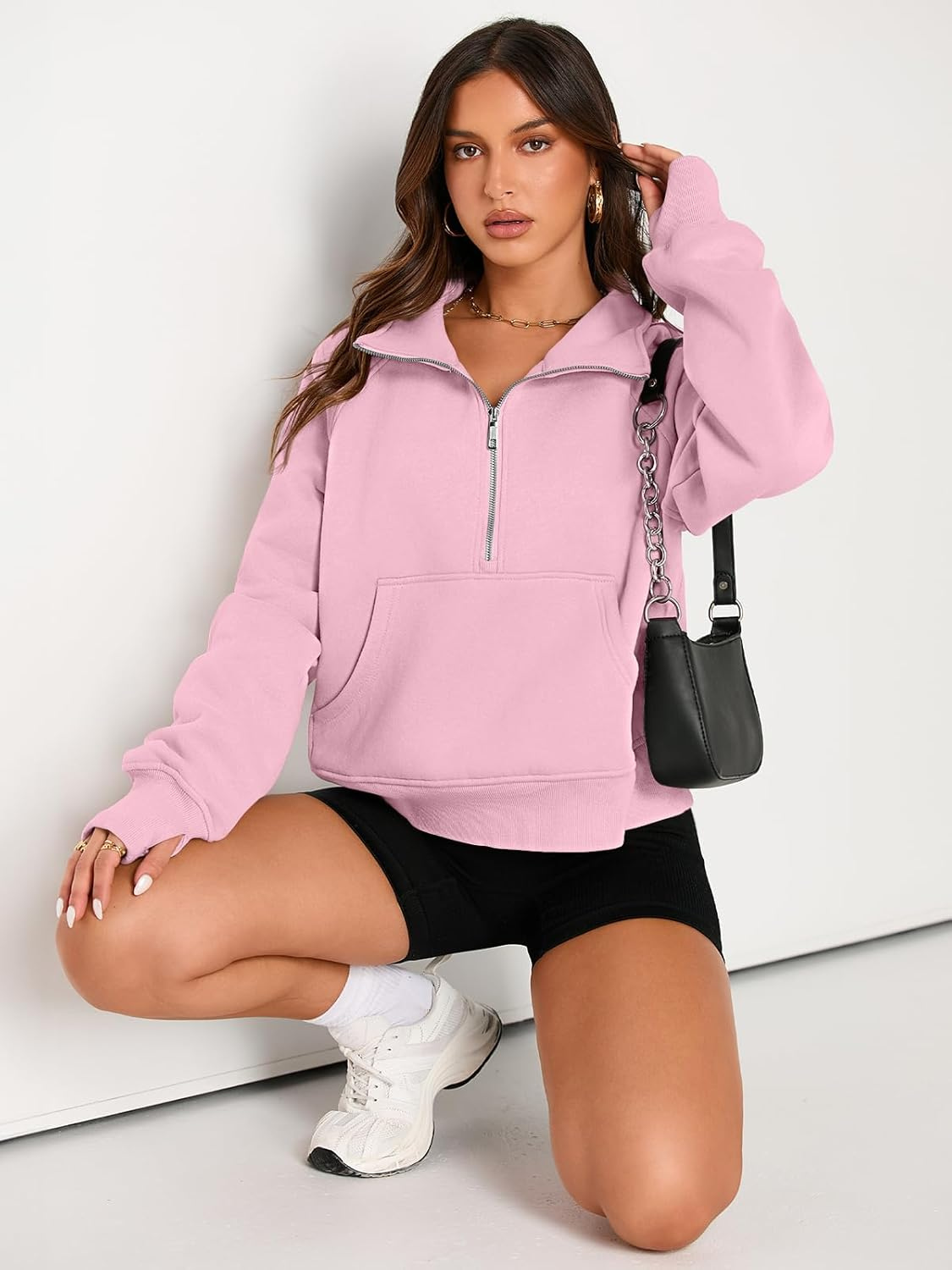 Damen Half-Zip Pullover Sweatshirt | Lässiger Hoodie mit Reißverschlusskragen