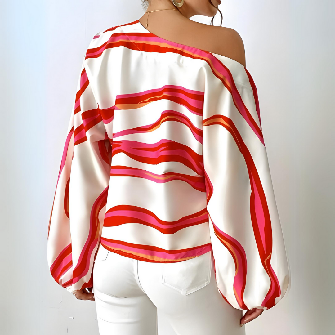 Caro | Off-Shoulder Seidenbluse im Wellenprint