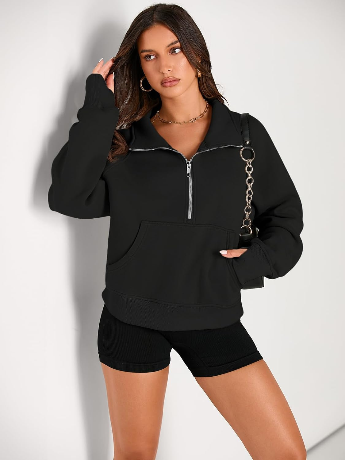 Damen Half-Zip Pullover Sweatshirt | Lässiger Hoodie mit Reißverschlusskragen