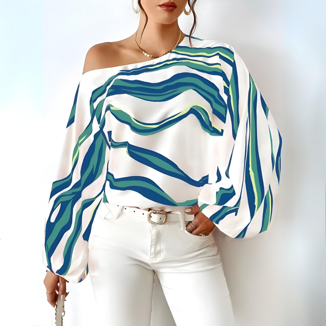 Caro | Off-Shoulder Seidenbluse im Wellenprint
